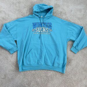 Island Jay Womens Sweatshirt Size 3XL Winter Sucks Blue Hoodie Pullover